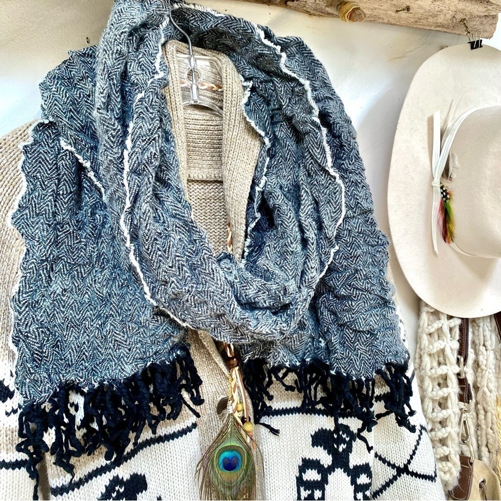 Trendy Herringbone rustic boho scarf/wrap w farmhouse cottage core vibe